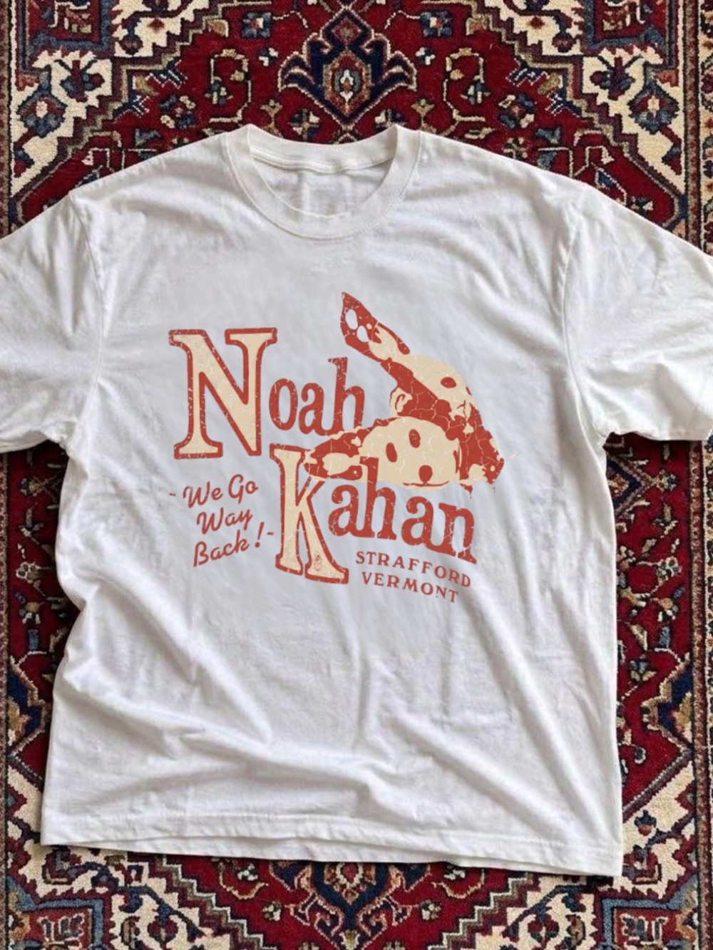 Gildan White Tee with Coral Graphic - Noah Kahan Stratford